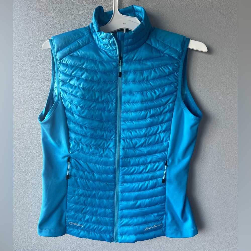 Eddie Bauer blue puffer Storm Down 800 full zip vest Women’s sz M